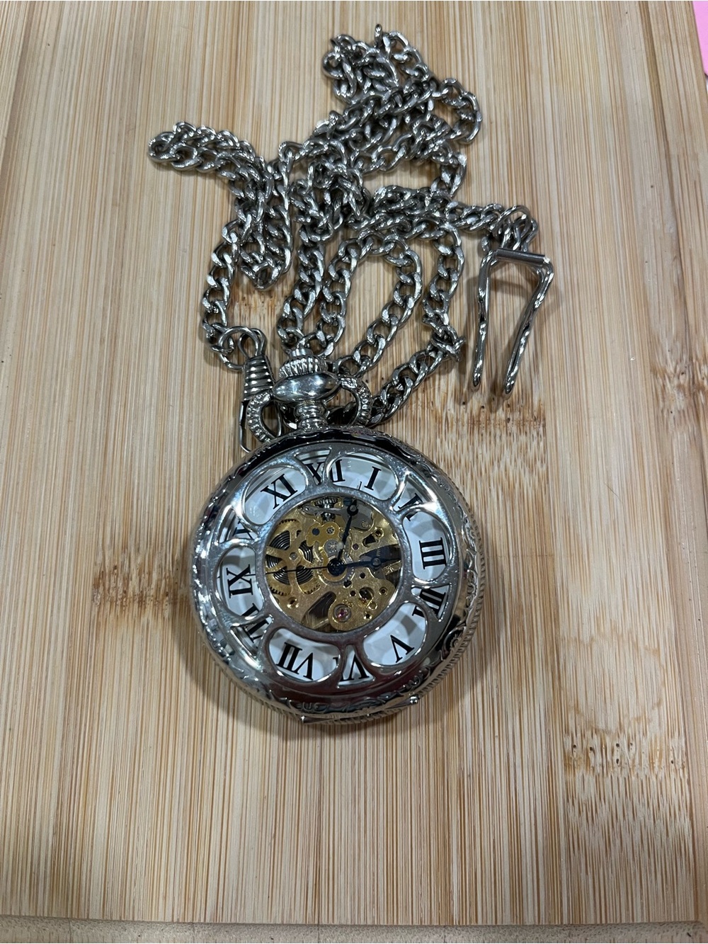 Silver Mechanical Pocket Watch Necklace for Men